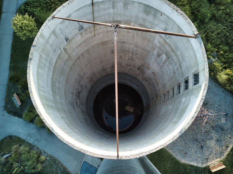 Looking down into an open silo